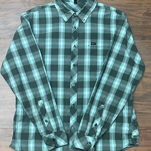 RVCA Teal and Black Plaid Button Down Shirt